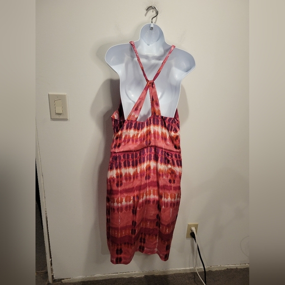 Banana Republic Size 14 Silk Pink Tie Dye Print Dress With Pockets - Picture 4 of 7